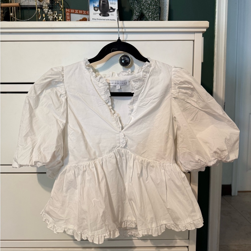 White Ruffled Women's Top